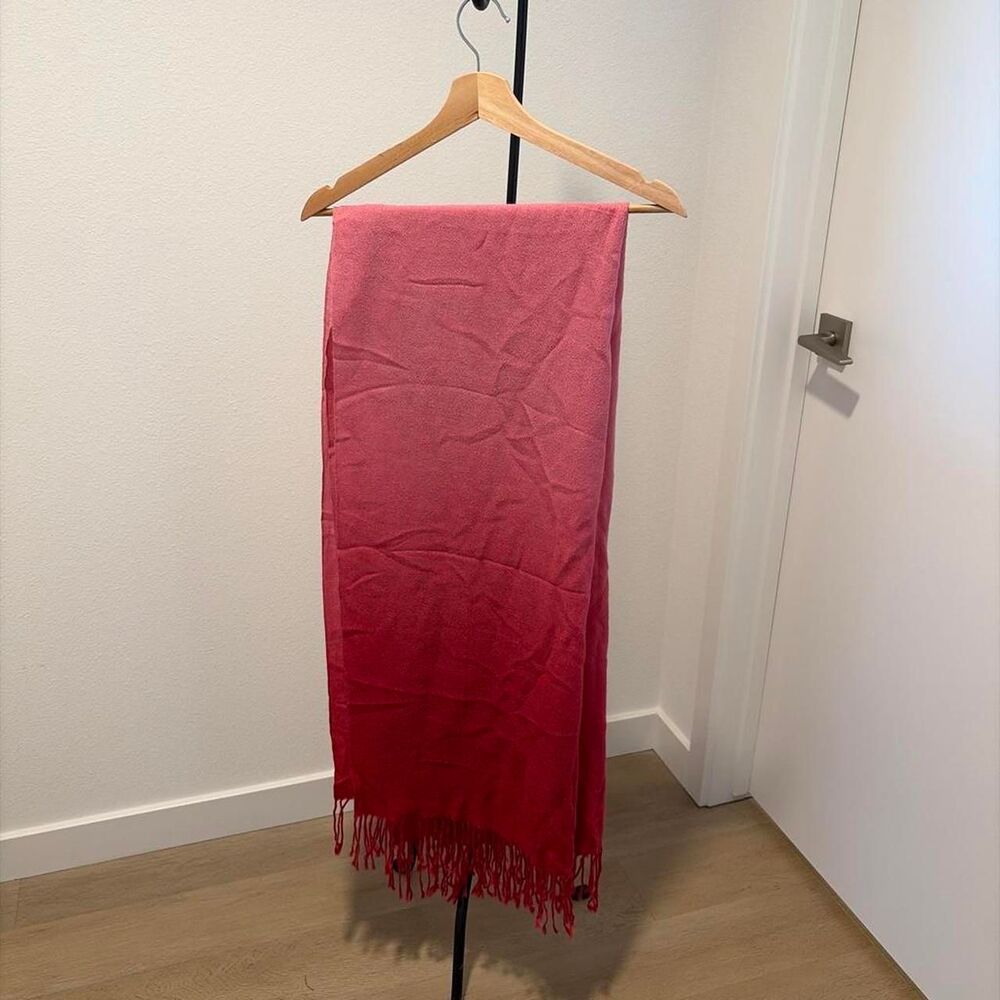Women's Pink Red Ombre Fringe Scarf Soft Lightweight Wrap Shawl